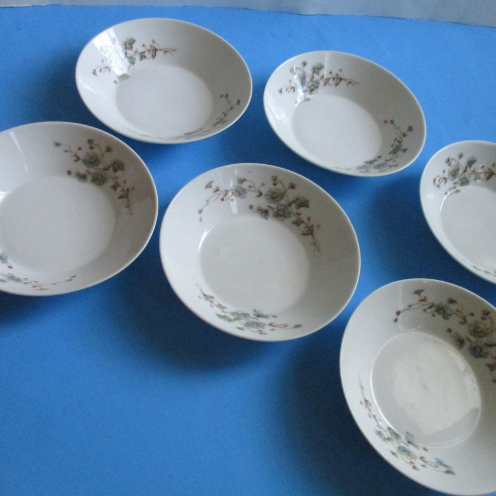 *Vintage Limoges French China T & V Blue Flower Berry Bowls - Set of 6